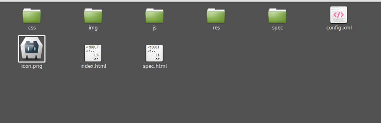 Folder view of initial phonegap-start repo